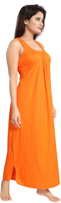 Women comfortable housiey cotton Plain premium solid Soft and Lightweight Full Length Sleeveless Nightwear for everyday use orange COTTON NIGHT SLIP