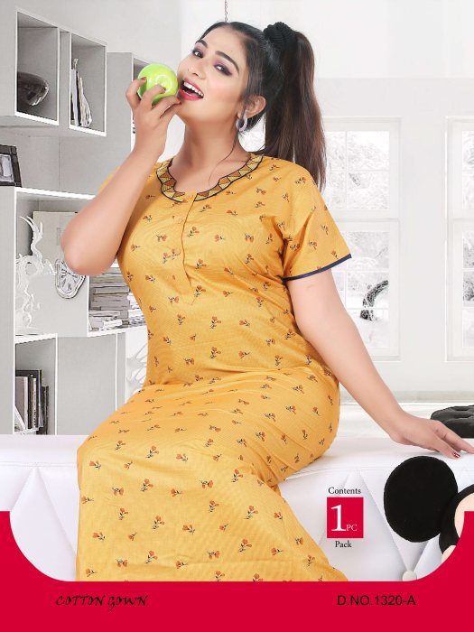yellow cotton printed night gown