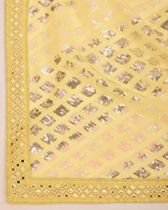 Yellow Georgette  fabric with C pallu All Over Sequence Work Net Sarees