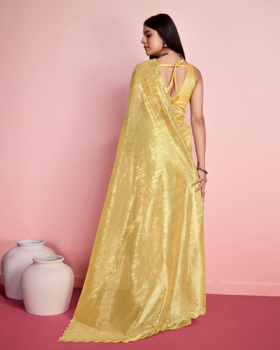 Yellow Silver Twill  Net fabric with Sequins work Saree Net Sarees